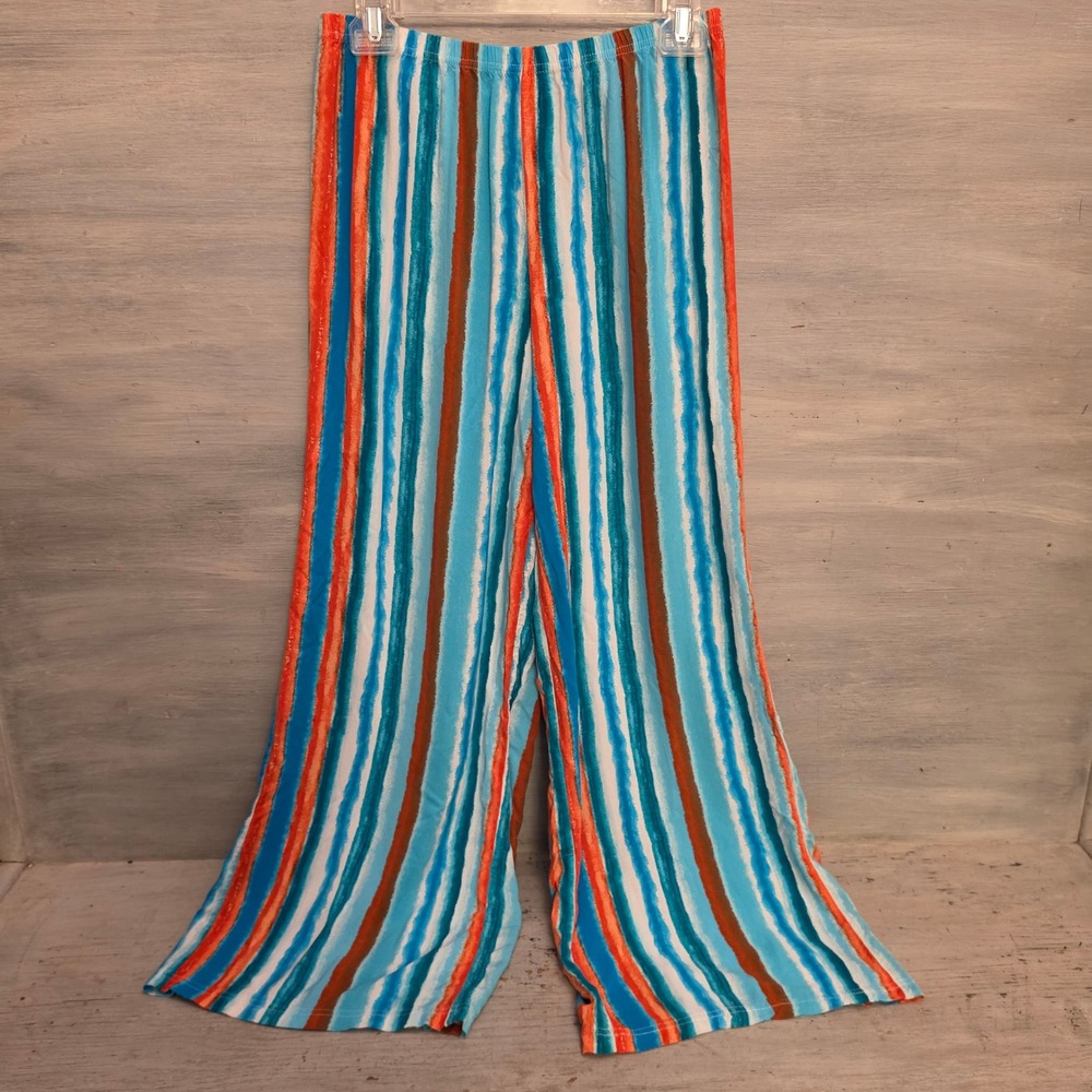 Zac & Rachel Colorful Vertical Striped High Waist Wide Leg Pants Size Medium GC